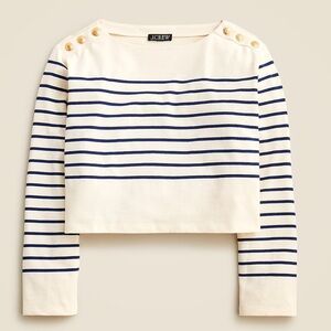 NWT J. Crew Cream and Navy CROP Mariner Cotton TOP WITH GOLD NAUTICAL BUTTONS. M